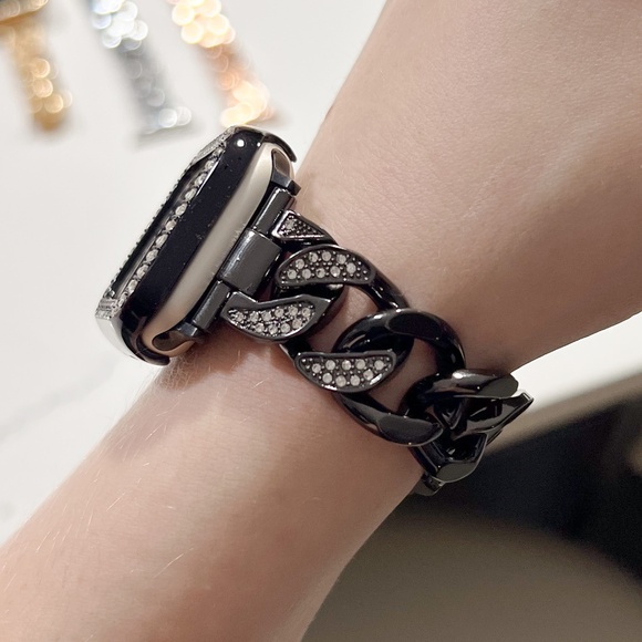 Black Crystal Cuban Apple Watch Band (38/40/41mm) - Picture 1 of 5